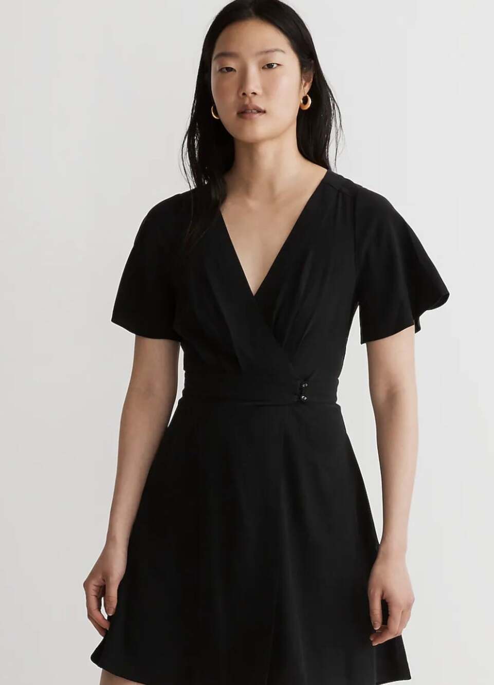 Pleated-Waist True-Wrap Mini Dress